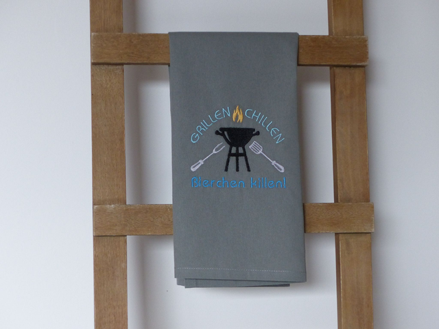 Geschirrtuch grau „Grillen Chillen Bierchen killen“