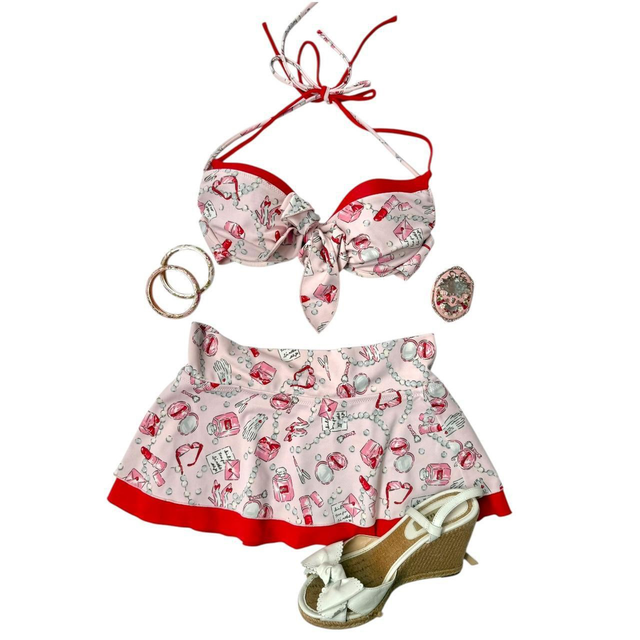 coquette pink and red japanese 3 piece bikini set