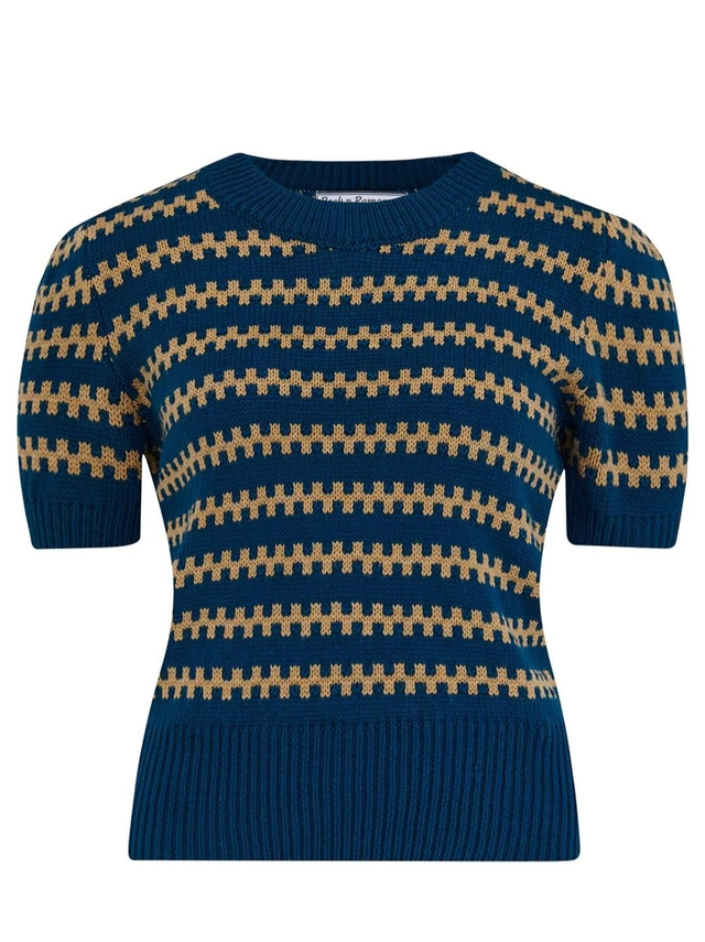 Pull Frances manches courtes bleu et beige 