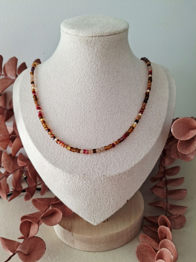 Collier Éclat - brun orangé (finition argentée)  