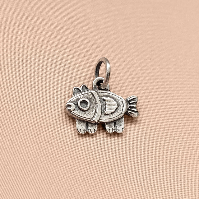 Funny Fish Necklace  - Sterling Silver Fish - Cat Charm - 925 Fish Pendant - Medieval Charm