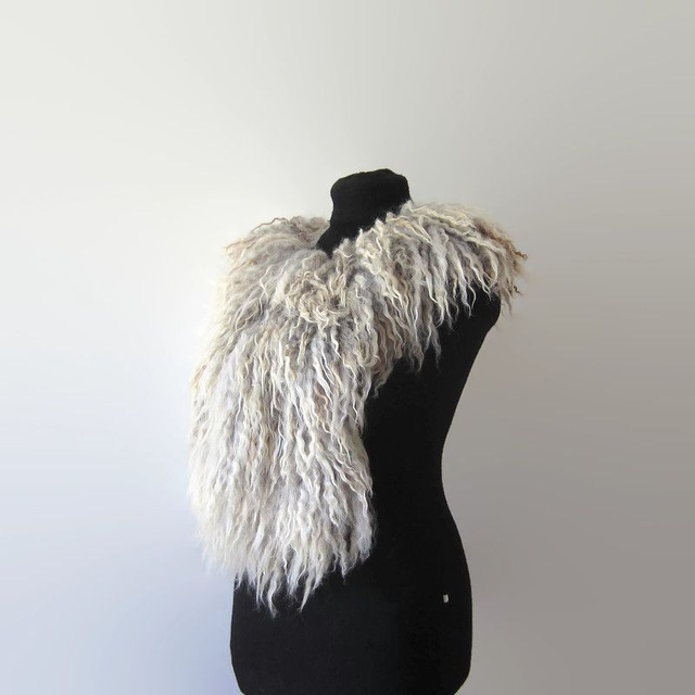 Colletto donna lana infeltrita Colletto OOAK feltro fatto a mano caldo morbido Pelliccia ecologica