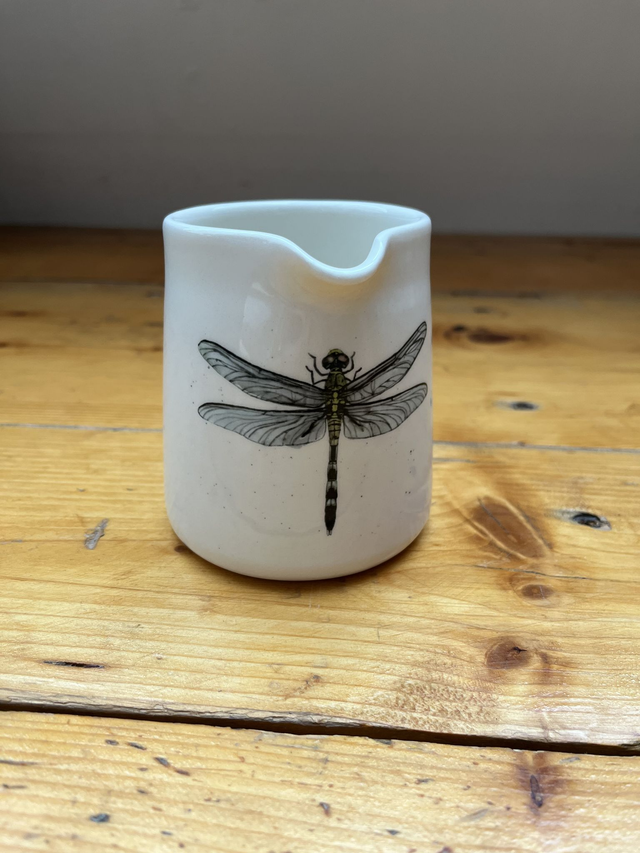 Saftkrug gedreht Libelle von oben 