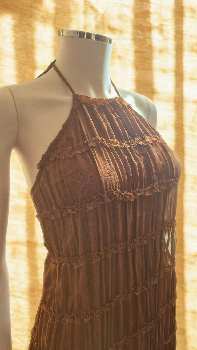 Chiffon Halter Neck Gathered Maxi Dress