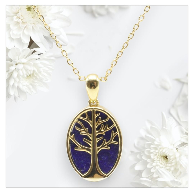 "Lapis lazuli" - Collier argent 925 arbre de vie 
