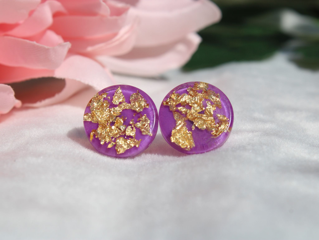 Ohrstecker lila gold rund