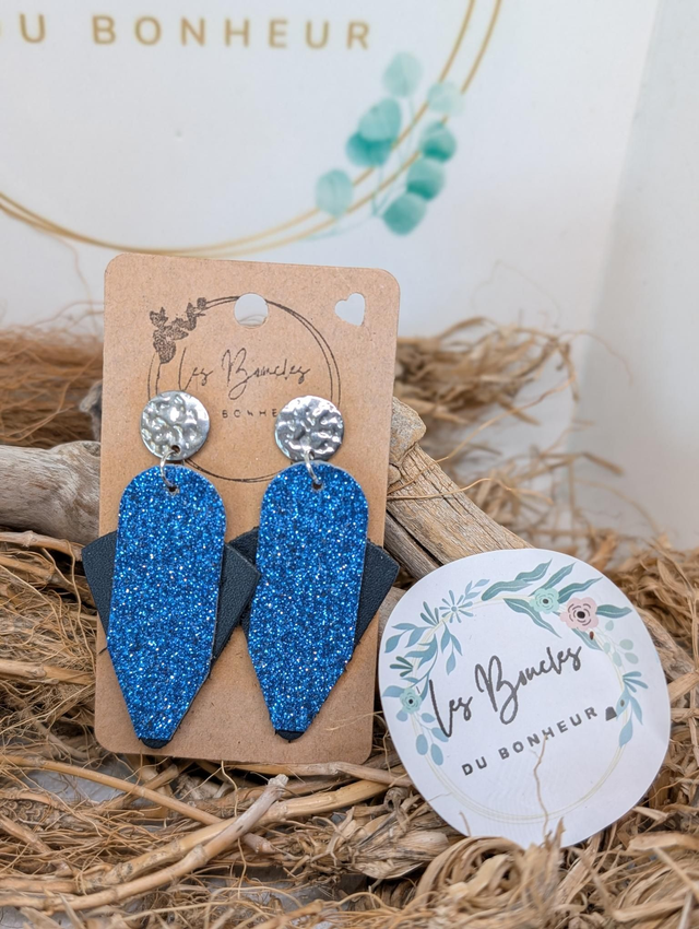 Boucles d&#039;oreilles Graphique bleu paillettes gr004