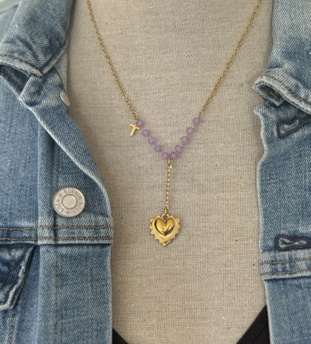 Collier ex voto acier et perles de verre 