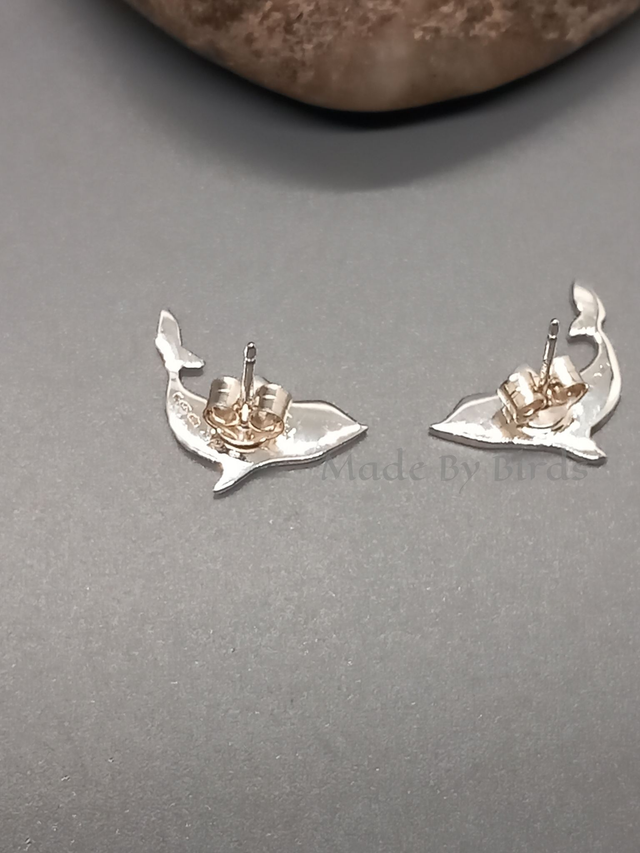 Sterling Silver Hand Cut Dolphin Stud Earrings