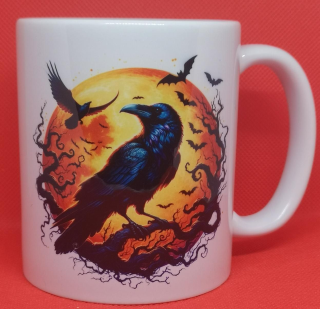 Custom Designed and Printed Raven &amp; Yellow Moon Mug