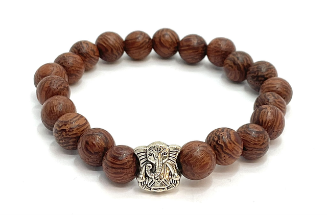 Bracelet « Ganesh » en bois naturel de Dracaena Draco 8 mm