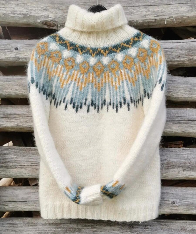 Hopi Polar Sweater Kit - Col 04 (White Arctic Álafosslopi) - Wool &amp; Pattern - Linka Neumann