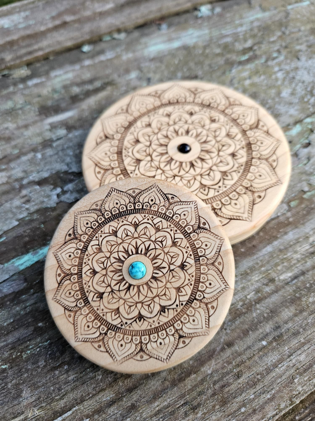 Miroir de Poche en Bois & Turquoise – Sérénité et Voyage