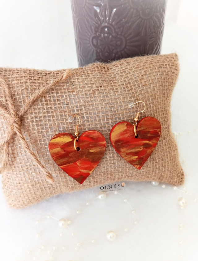 Boucles d'oreilles Coeur en bois
