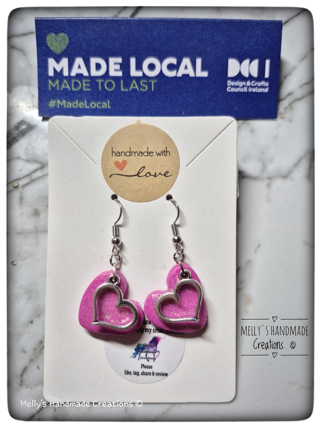 Sparkly Pink Heart earrings 