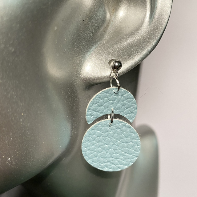 Blue Pearlescent Faux Leather Earrings 