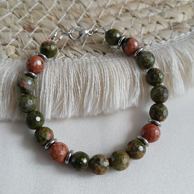 Dames armband Zoisiet met Robijn – Zilverkleurige RVS – 16 cm (1.358)