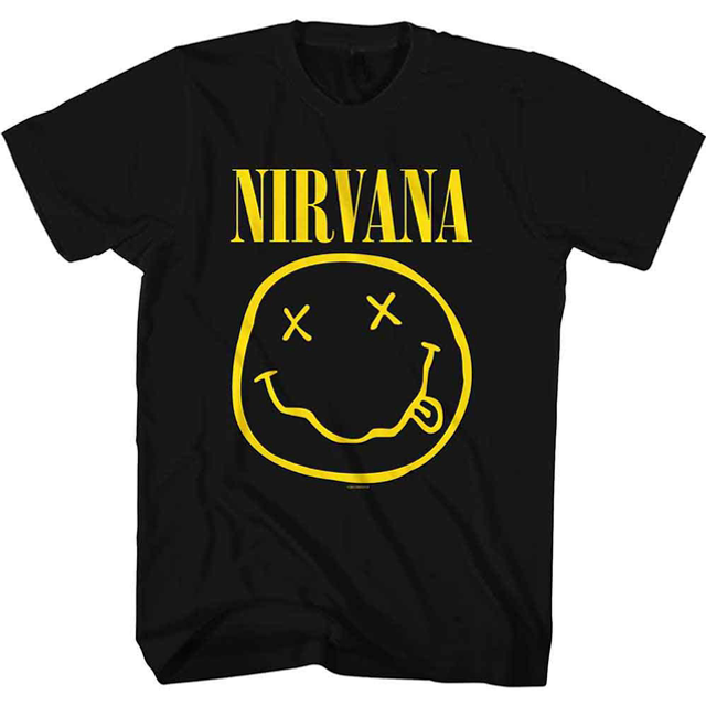 NIRVANA UNISEX T-SHIRT: YELLOW HAPPY FACE (BLACK)
