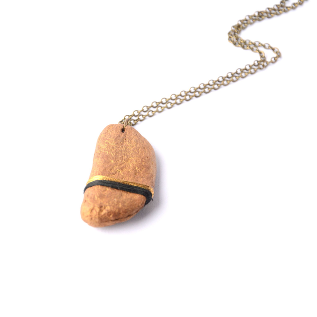 Sautoir Bois Flotté Peint - Doré - Pièce Artisanale et Unique