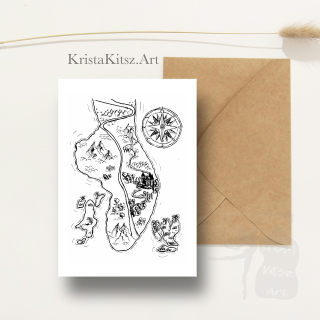 Ansichtkaart Ballerina Schatkaart, tekenkunst , inclusief envelop, van originele tekening 