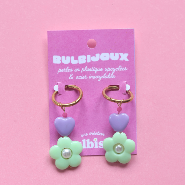 Boucles d'oreilles Fleur Coeur Pastel nacre