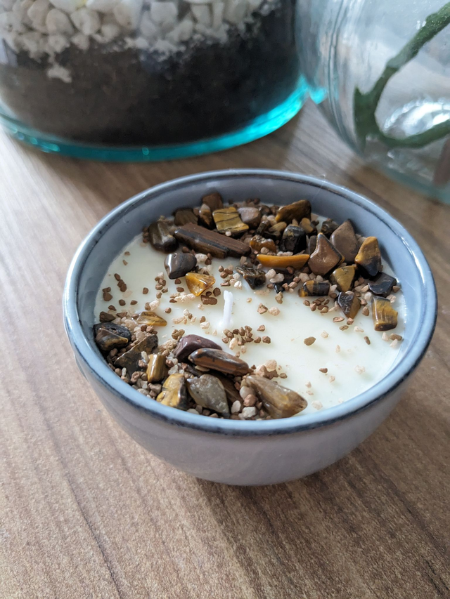 Bougie &amp; pierres Oeil de tigre 