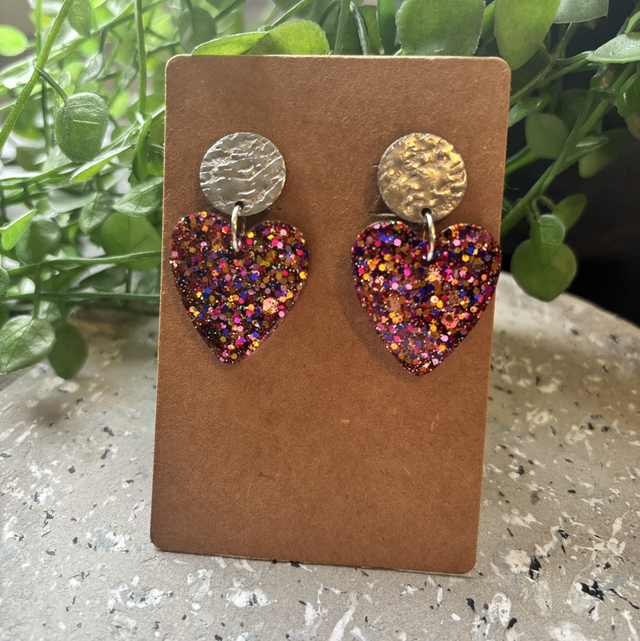 Boucles d’oreilles résine multicolore et argenté