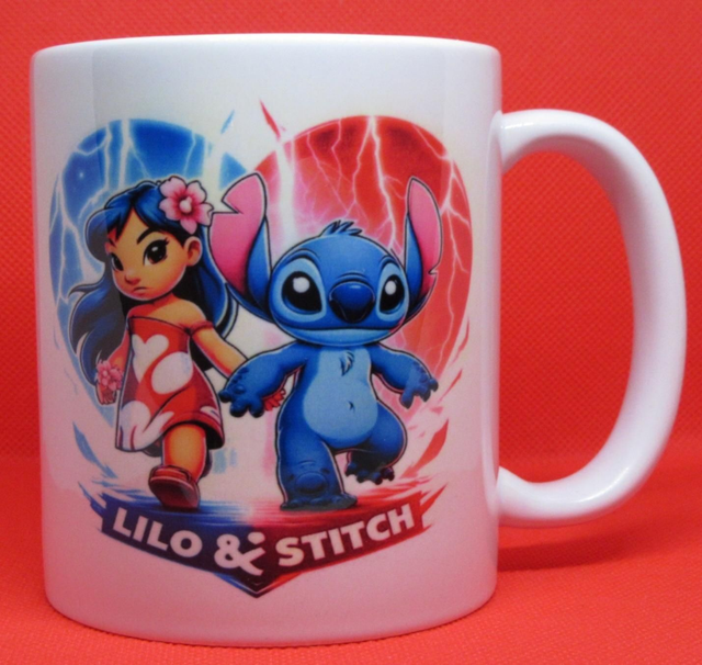 Custom Unofficial Printed Lilo &amp; Stitch Heart Boxed 11oz Mug.