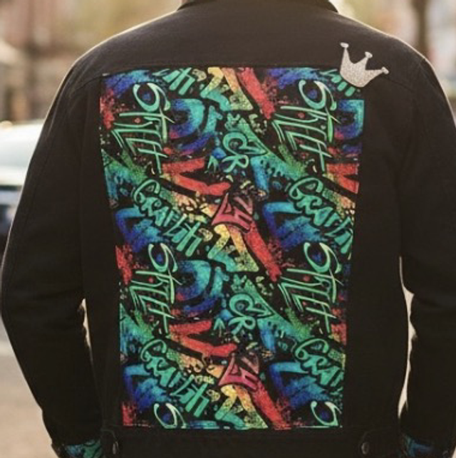 Veste en jean noire customisée taille XL 