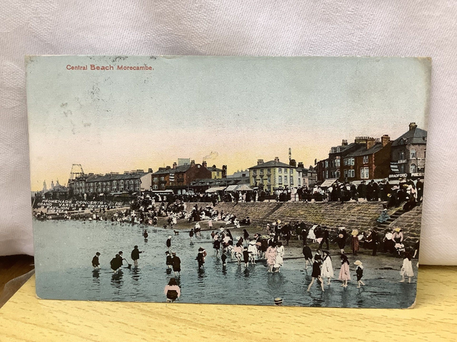 Morecombe, Central Beach, Lancashire, Posted 1905 antique Gorton, Morecombe pc. No R591 £2.50