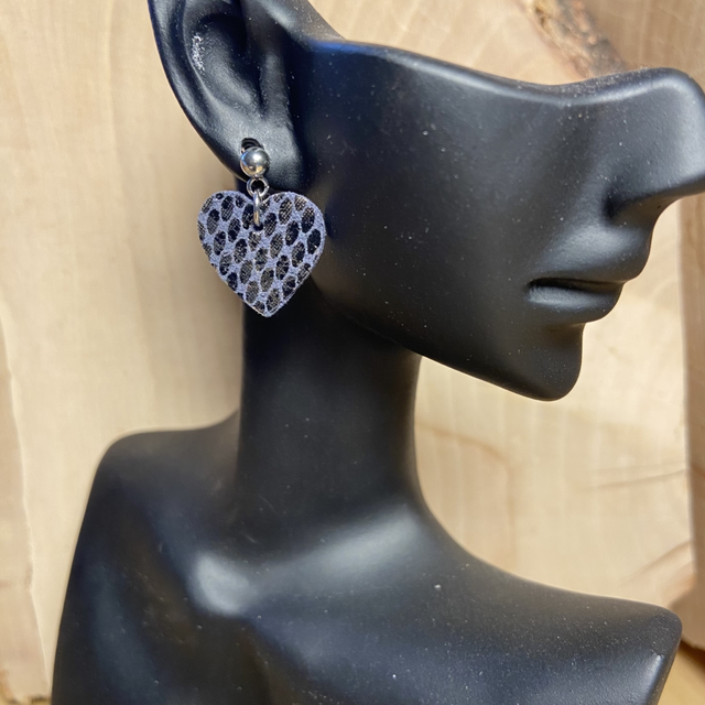 BO coeurs cuir noir, or rose à motifs