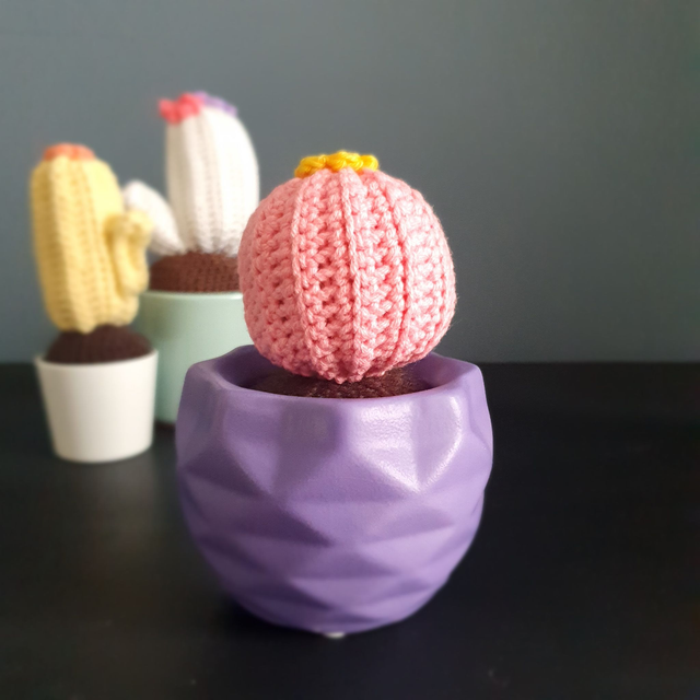 Gehaakte cactus in potje - roze
