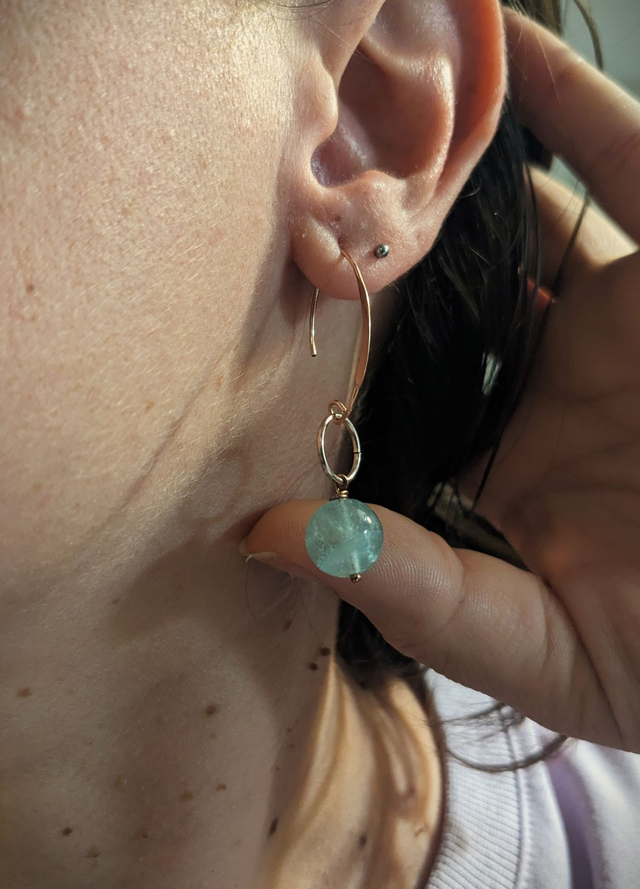 "Beatris" - Crochets Fluorite &amp; Or Rose, Or Laminé (Gold Filled)