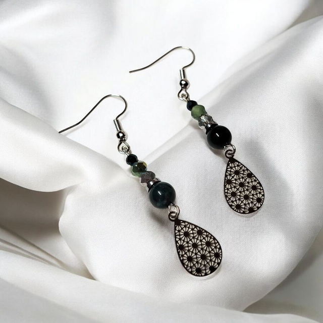 Boucles d&#039;oreilles vert acier inoxydable