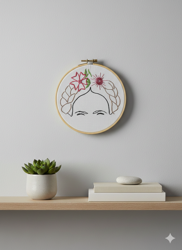 Tambour Frida minimaliste broderie d'art main 
