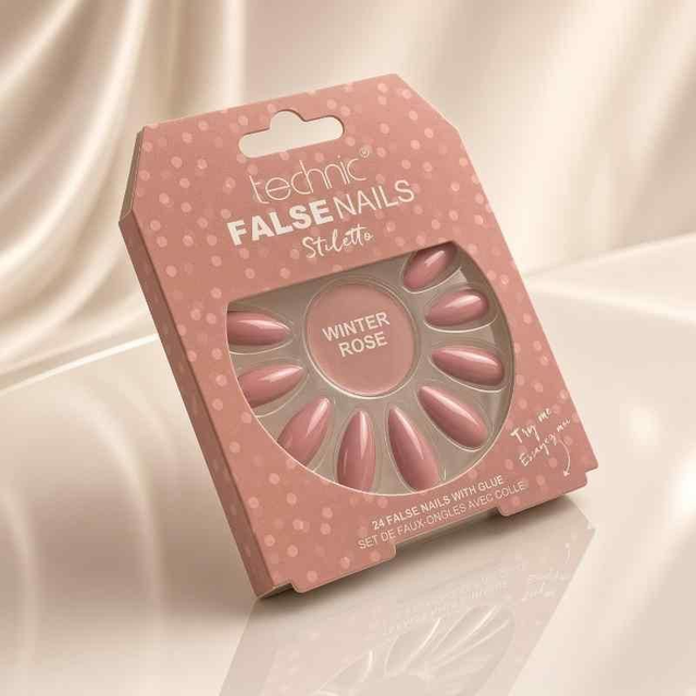 Technic False Nails with Glue – Stiletto Winter Rose | False Nails