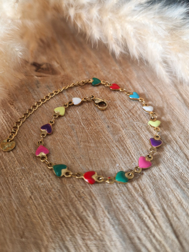 Bracelet "Multi Cœurs" - Modèle doré et multicolore