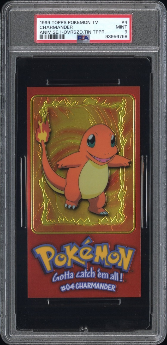 PSA 9 Charmander #4 Topps Pokémon TV Anime Series 1 Oversized Tin Toppers