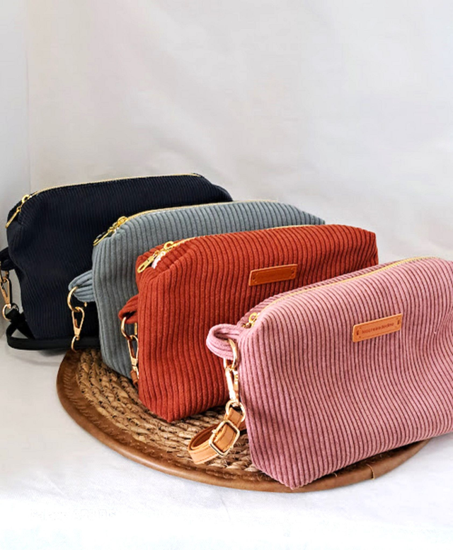 Sac bandoulière velours côtèle vieux rose / sac rectangulaire tout velours/cadeau femme/ pochette velours cotelé