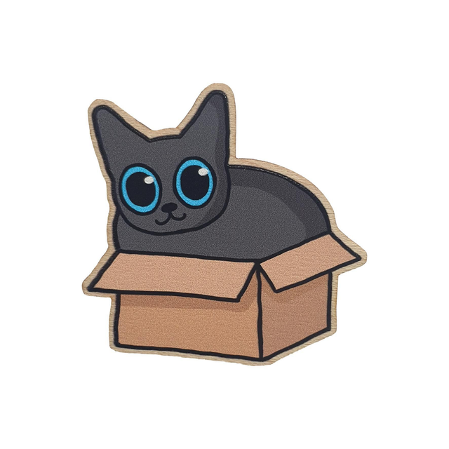 Cat In A Box Wooden Pin Badge