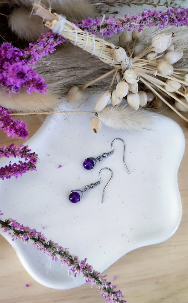 Boucles d'oreilles Boule Améthyste 