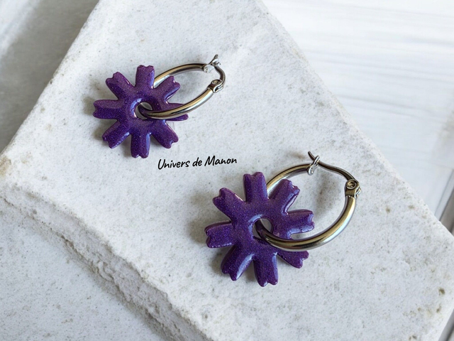 Pampilles fleur violet 25mm