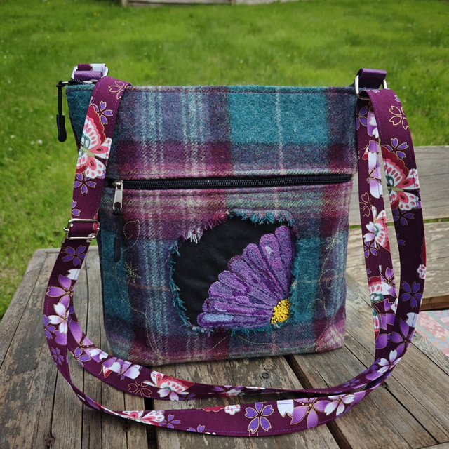 English Tweed hand embroidered cross body bag