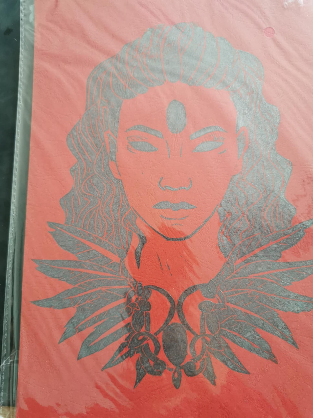 Déesse argent sur fond rouge A4