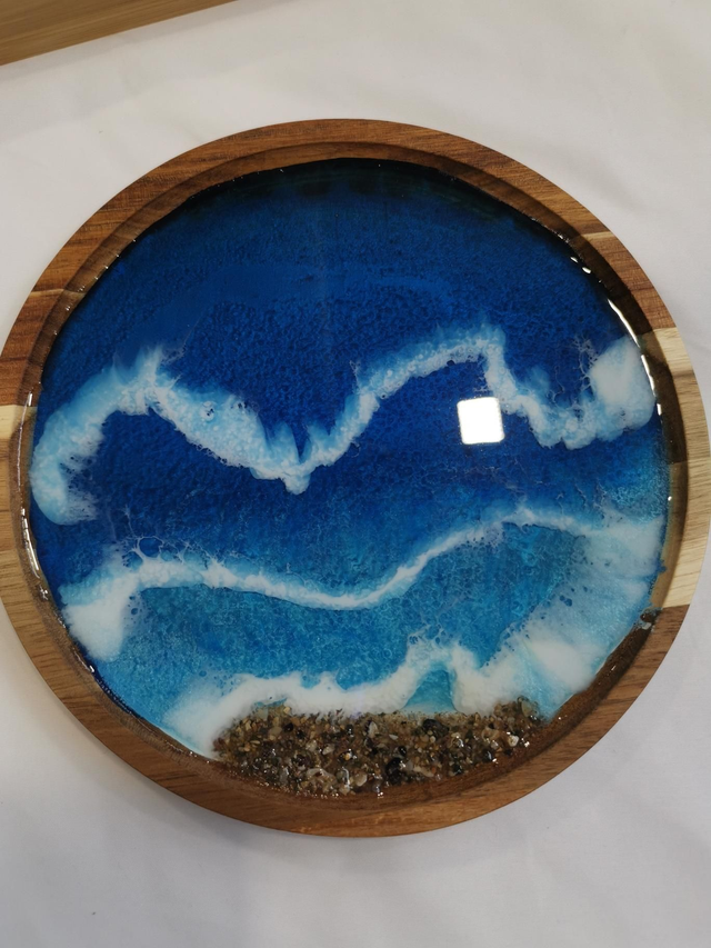 Small round wooden coffee tray