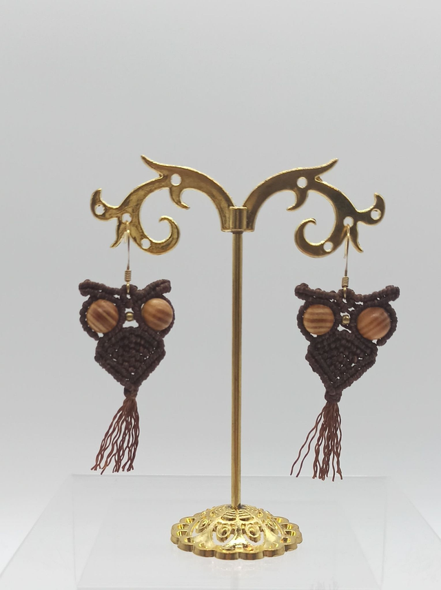 boucles d'oreilles chouettes marron foncé