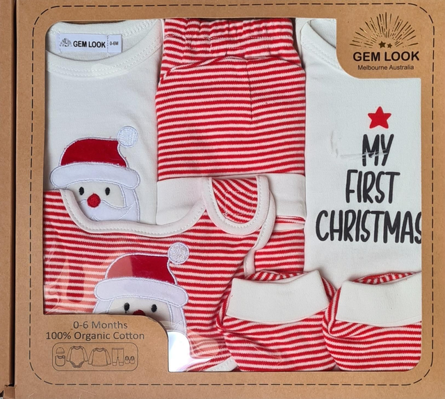 Gem Look 100% organic cotton Baby  Christmas  Santa set