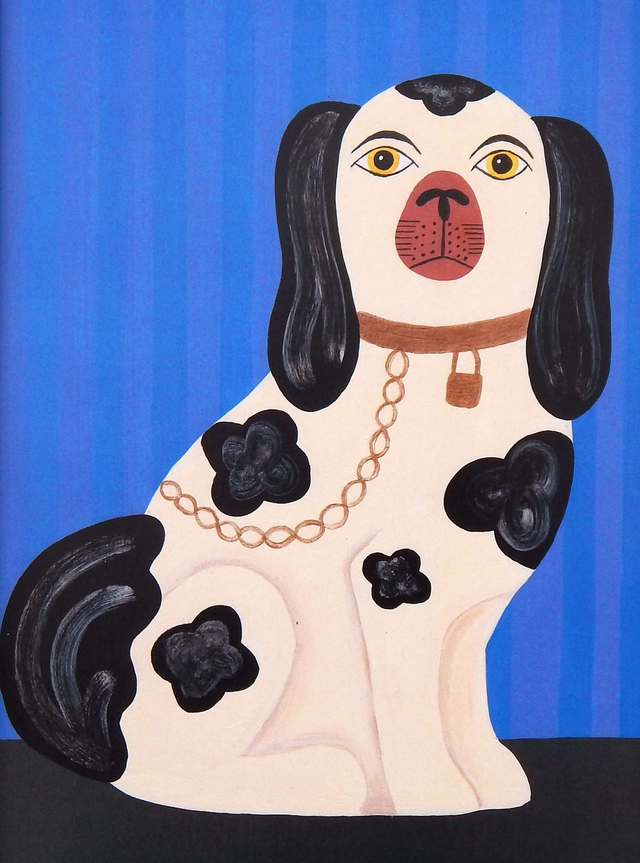 Framed Fine Art Print - Staffordshire Dog - Right Facing - Blue