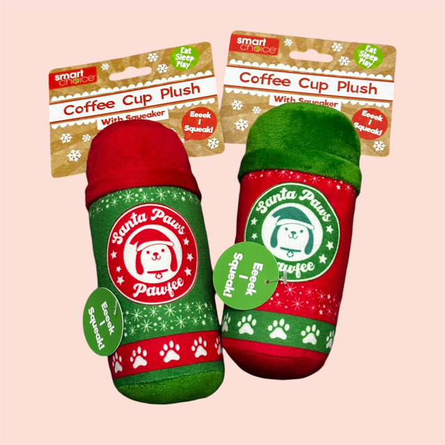 Festive Squeaky Coffee Plush Dog Toy