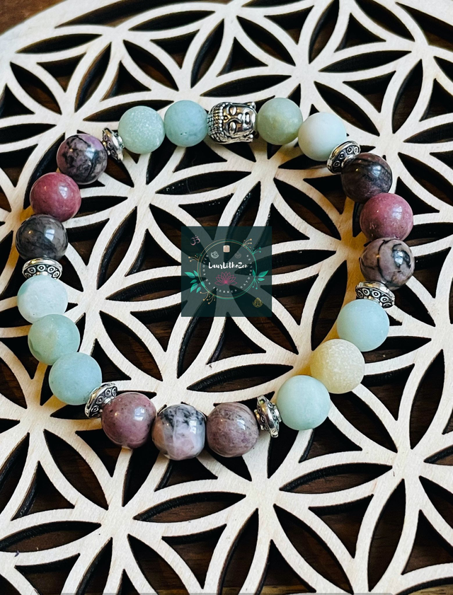 Bracelet Amazonite givrées et Rhodonite